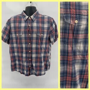 Roebuck & Co Mens XL Short Sleeve Plaid Button Up Shirt‎  Recycled Blue